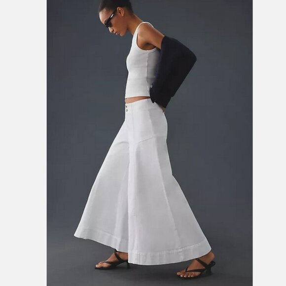 Anthropologie Pilcro Corset High-Rise Crop Wide Leg Culotte Jeans 33 NWT ivory - Picture 2 of 8